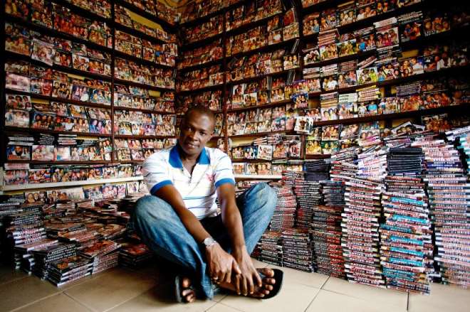 Famutsa Film Productions shopkeeper Victor Edwin sells films in Lagos. At least 900 films will be produced in Nigeria this year, twice as many as in Hollywood.