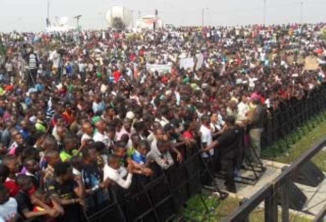 The crowd protesting at the Gani Fawehinmi park at Ojota,Lagos over the removal of fuel subsidy