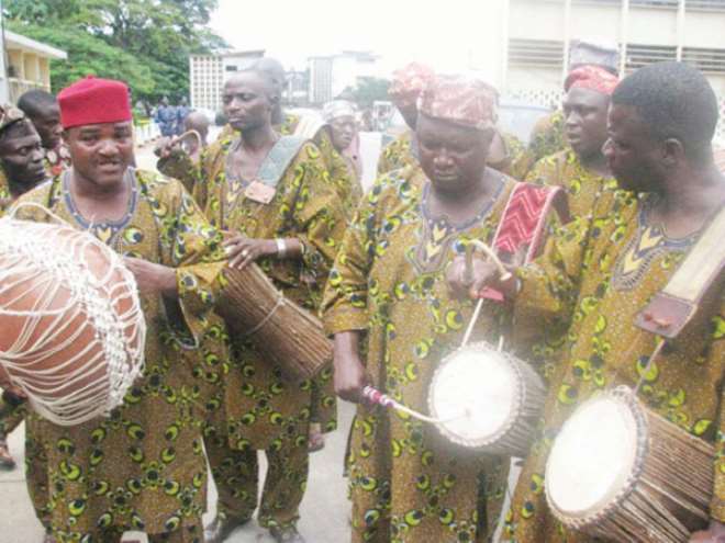Osun State drummers at the Talking Drum Festival in 2008 Photo: COURTESY OF AYAN AGALU FOUNDATION.