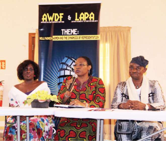 Seeking more positive stories.. Joke Silva, Bisi Adeleye-Fayemi and Tunde Kelani. Photos: ABIODUN OMOTOSHO 
