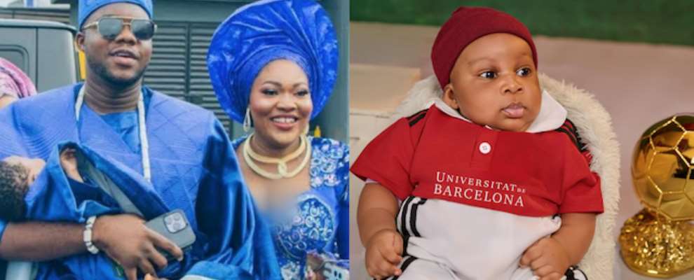 Cute Abiola Gushes Over Son Alim As He Turns 3 Months